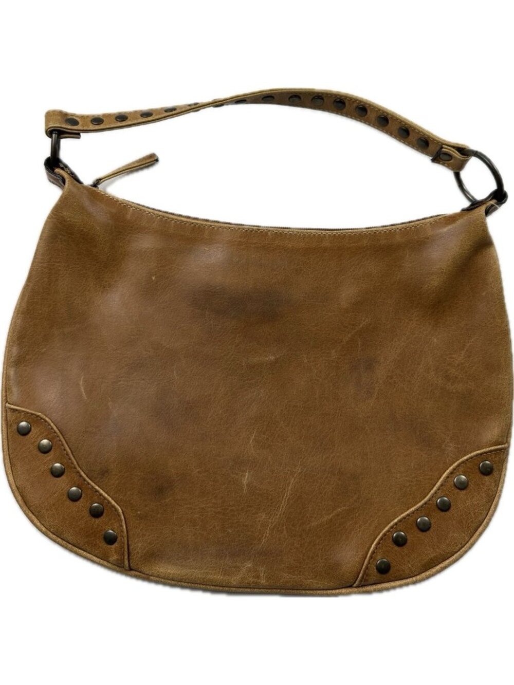 Brown Leather Studded Mini Hobo Shoulder Bag Distressed Boho Purse Cowgirl VTG
